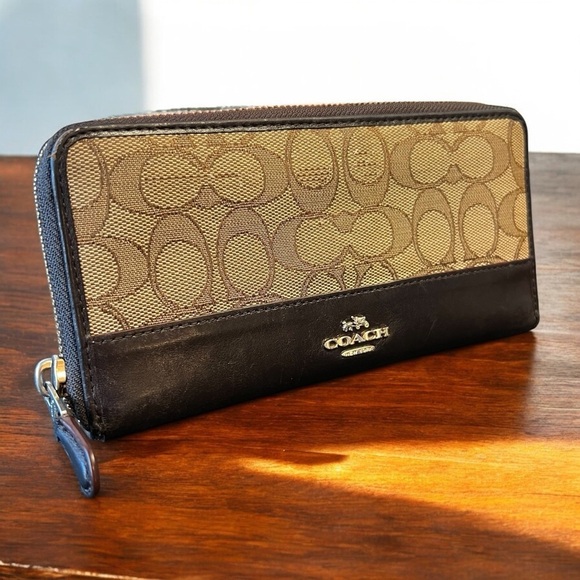 Coach Brown Leather and Canvas Signature Long Wallet - Picture 1 of 9